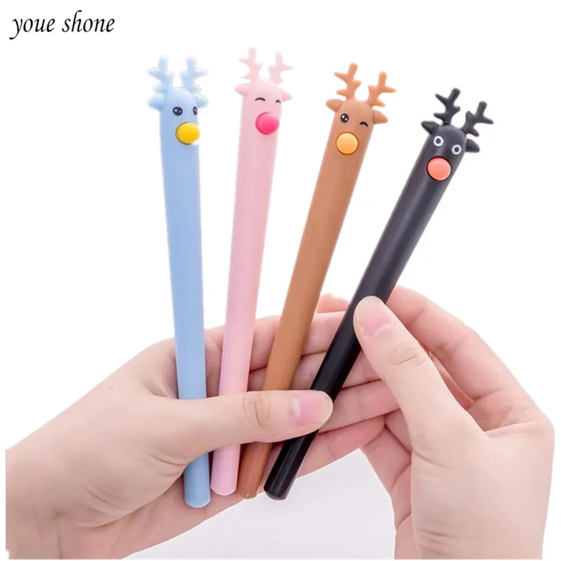 1PCS Christmas Elk Gel Pen Cute Cartoon Silica Gel Fawn Modeling Water Pens Office Study Signing Pens Christmas Gifts Stationery