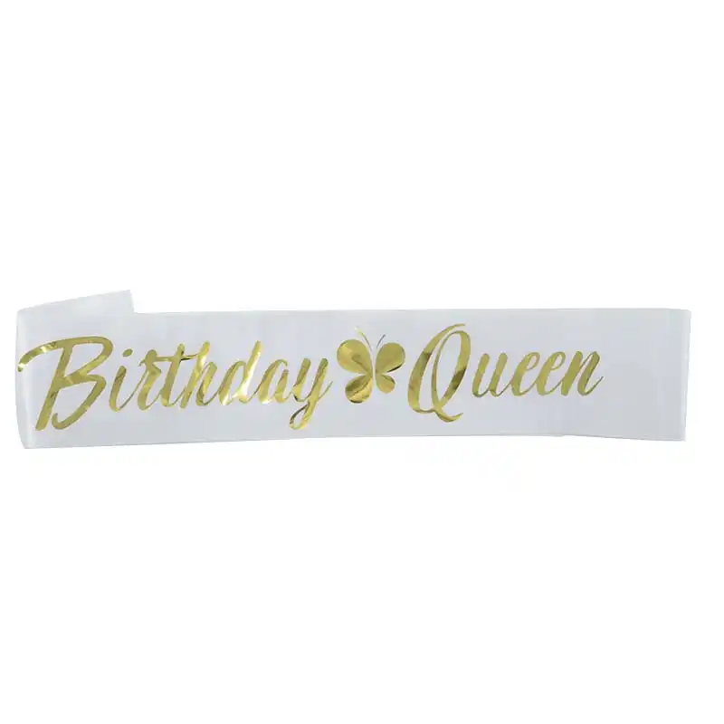 Elegant White Birthday Queen Sash For Women Girls 16th 18th 20th