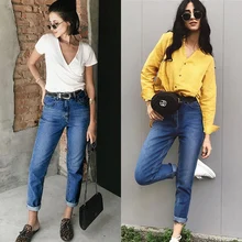 Прямые джинсы Женские базовые классические с высокой талией модные джинсовые брюки бойфренда свободного покроя уличная зима плюс размер