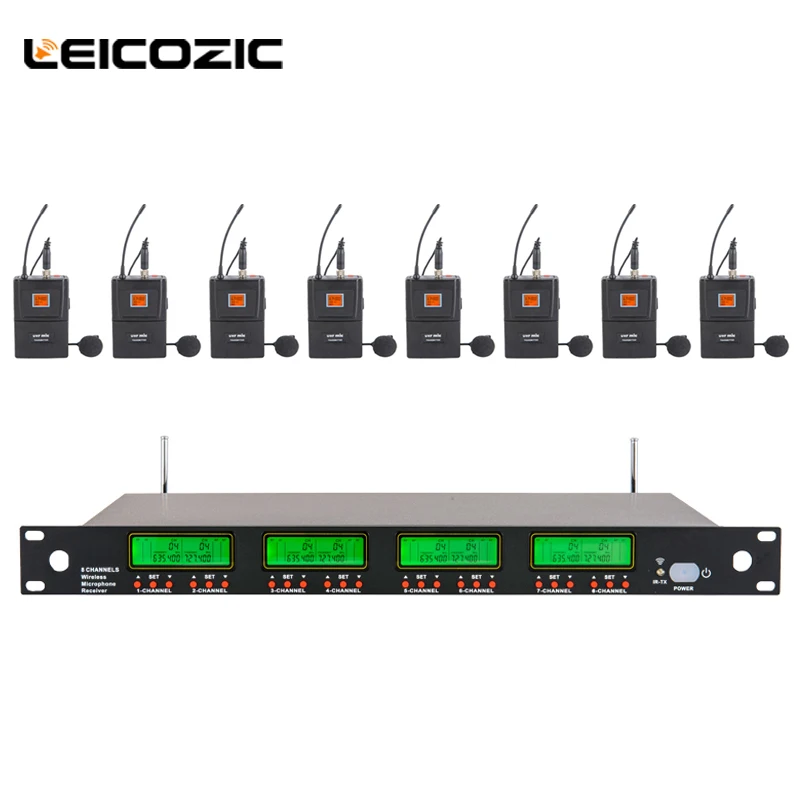 Leicozic 8-канальный Беспроводной микрофон профессиональный микрофон Системы петличный Microfono с лацканами микрофон динамический микрофон 633-784 МГц