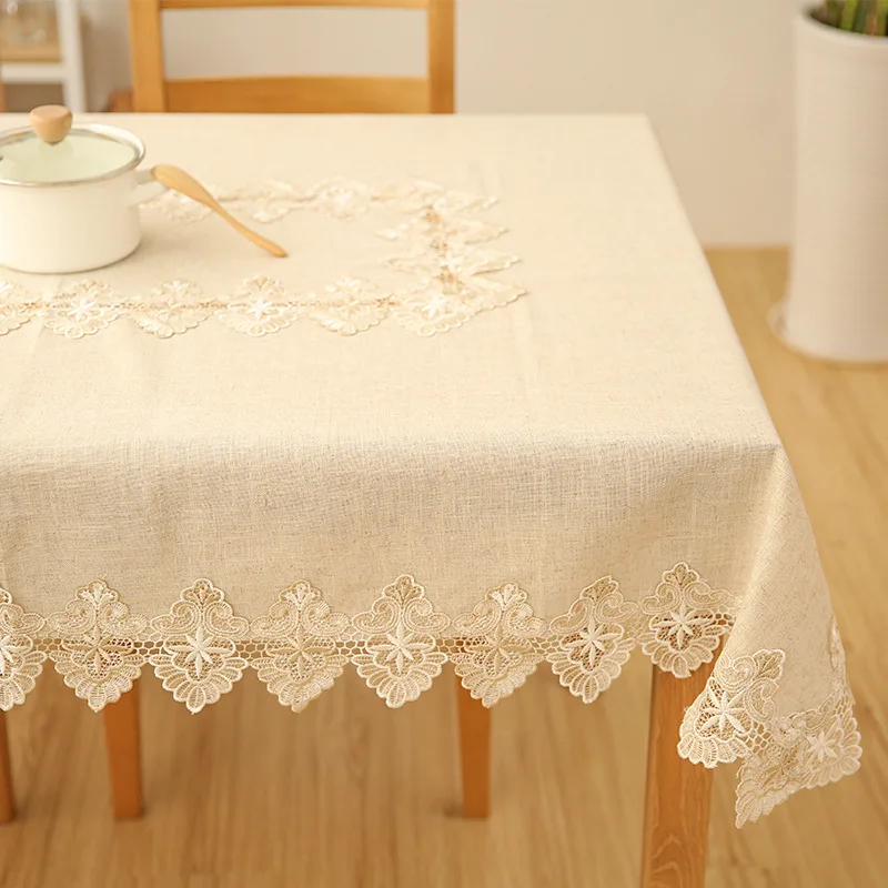 

Europe Luxury Christmas Tablecloth Hand Crocheted Embroidered Hollow Lace Cotton Linen Table Cloth for Wedding Banquet