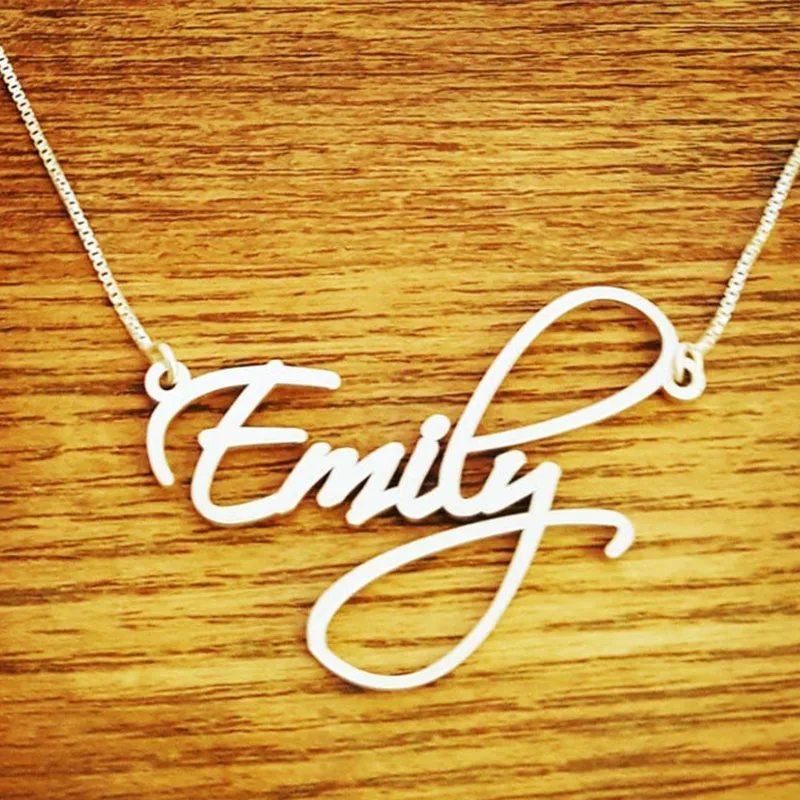 

Custom Cursive Name Necklace Gold Stainless Steel Box Chain Cursive Handwriting Necklace Gold Color Nameplate Pendant Choker