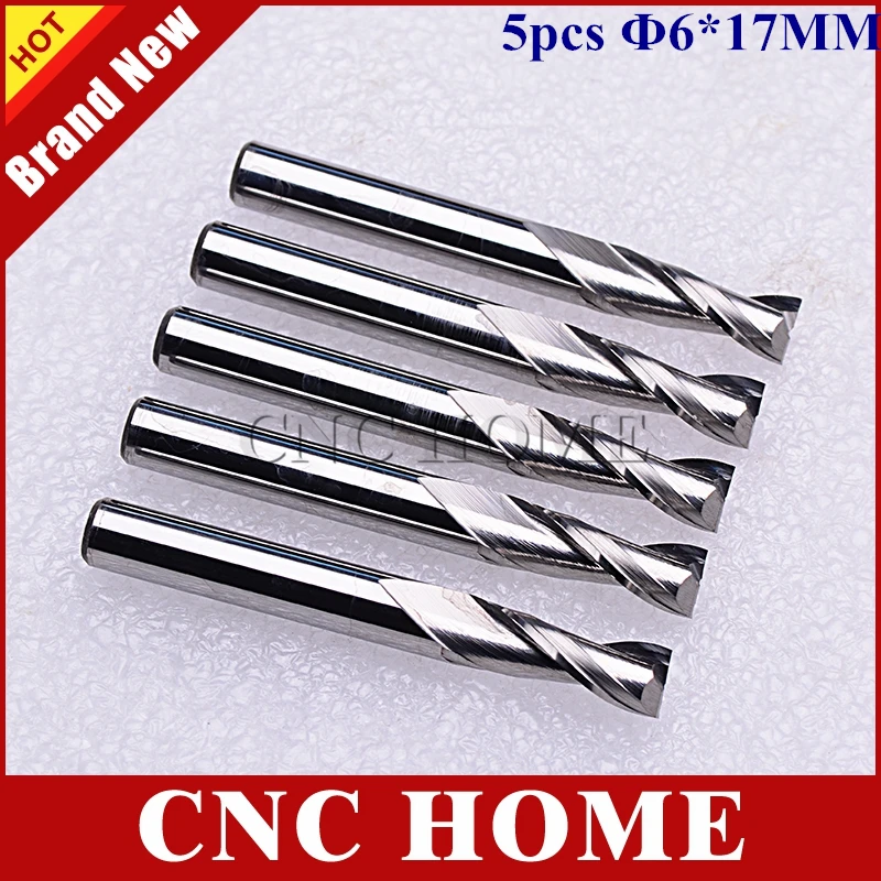 5pcs 6x17MM Double Flute End Mill Bits Cutting Tools Carbide Woodworking CNC Router for Carving Machine | Инструменты