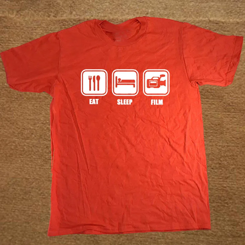 Брендовая одежда, забавная футболка для мужчин, с принтом "EAT SLEEP FILM", "tv camera", "Man Director", хлопковая футболка с коротким рукавом, топ, Camiseta