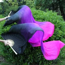 Новое поступление(1 шт. слева+ 1 шт. справа) 180 см танец живота Китай натуральный шелк веер вуали шелковые вентиляторы черный+ фиолетовый+ Fuschia