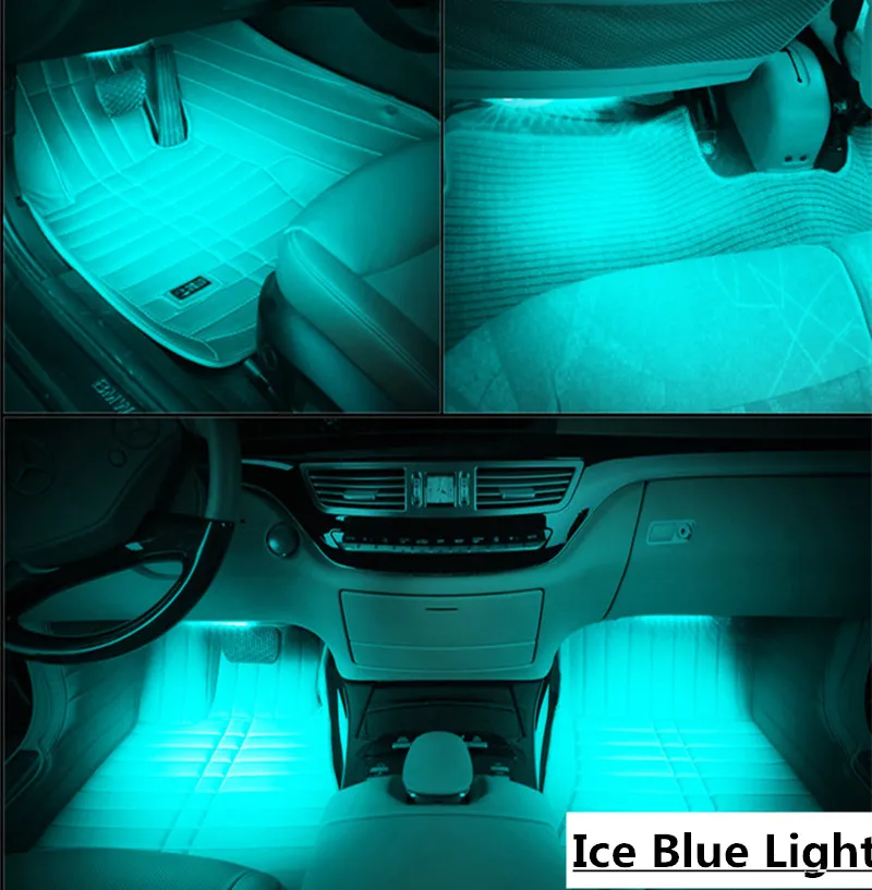 (Ice Blue light) 4 In 1 12 Led 12V Car Auto Interior Decoration Light