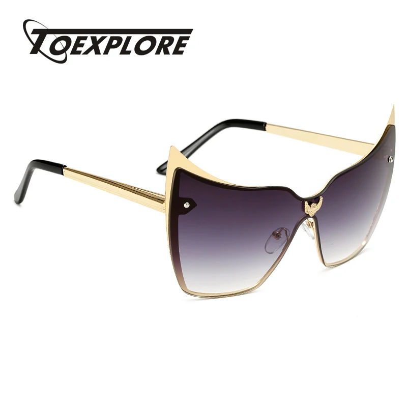 

TOEXPLORE Women Cat Eye Metal Sunglasses Men Brand Designer Eyewear Vintage Retro Luxury Mirror Sun Glasses Party Fashion UV400