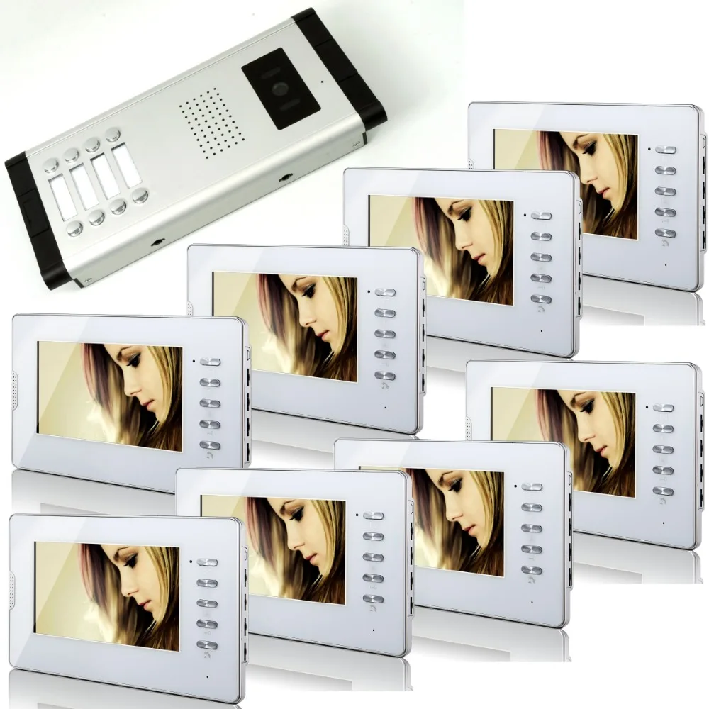 

SmartYIBA Mult-Apartment 7 Inch TFT Wired Video Door Phone Intercom Security Camera Doorbell Home Security System 8 Monitors