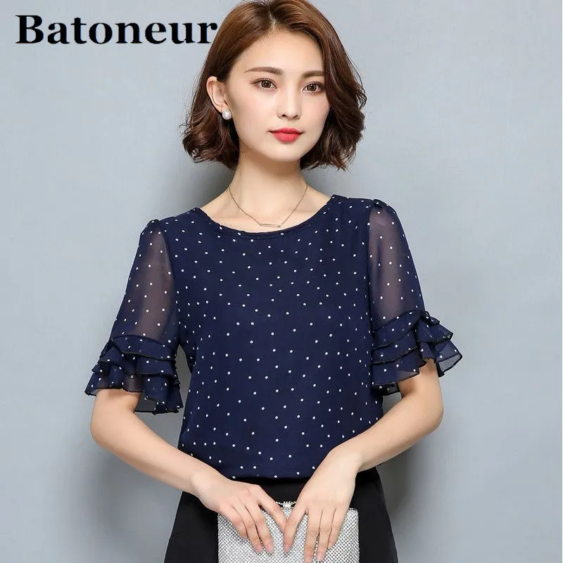 2018-Women-Short-Sleeve-Ciffon-Blouse-Fashion-Casual-Shirts-Loose-Tops-Polka-Dot-O-Neck-Chiffon (3)