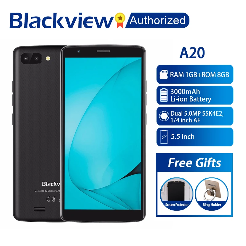 Новый смартфон BLACKVIEW A20 Android GO двойная камера заднего вида MTK6580M четырехъядерный