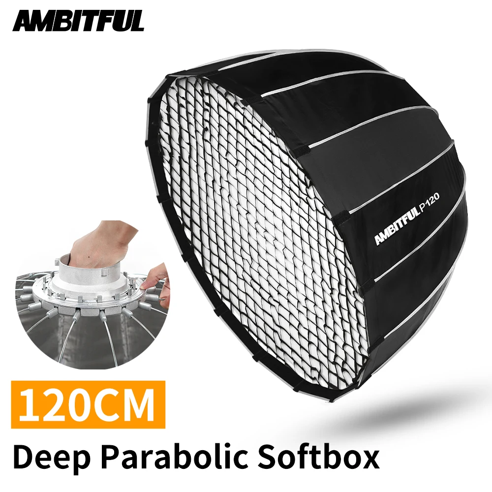 

AMBITFUL Portable P120 120CM Quickly Fast Installation Deep Parabolic Softbox with Honeycomb Grid Bowens Flash Speedlite Softbox