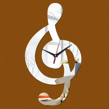 

3D creative musical note wall clock new modern design sticker mirror silent home clock decorative living room klok