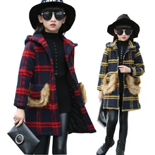

Kids Jackets for Girls Wool Coat Jacket Autumn Winter Thick Hooded Teenage Girls Plaid Coat Outerwear Girls Costume 10 12 Years