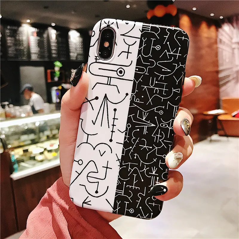 

Exotic Abstract matte cellphone case for iPhone 7 case iPhone 8 plus 7 plus XR XS max X case 6 6S plus black white Hieroglyphics