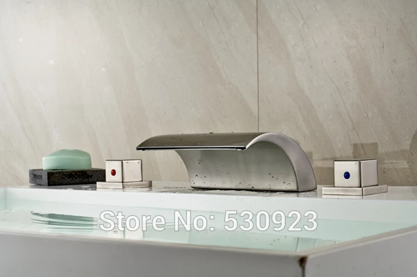 

New US Free Shipping Tub Faucet Nickle Brushed Shower Faucet Set Modern Style Dual Square Handles Mixer Tap Deck mounted