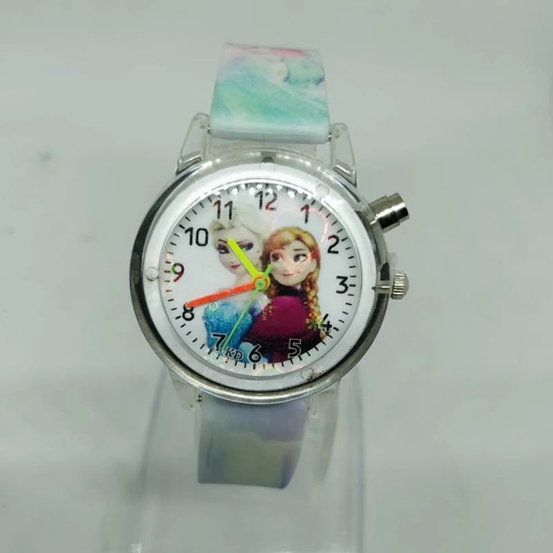 Новые детские часы принцессы с героями мультфильмов, модные светящиеся детские часы, кварцевые часы для девочек - Цвет: Небесно-голубой