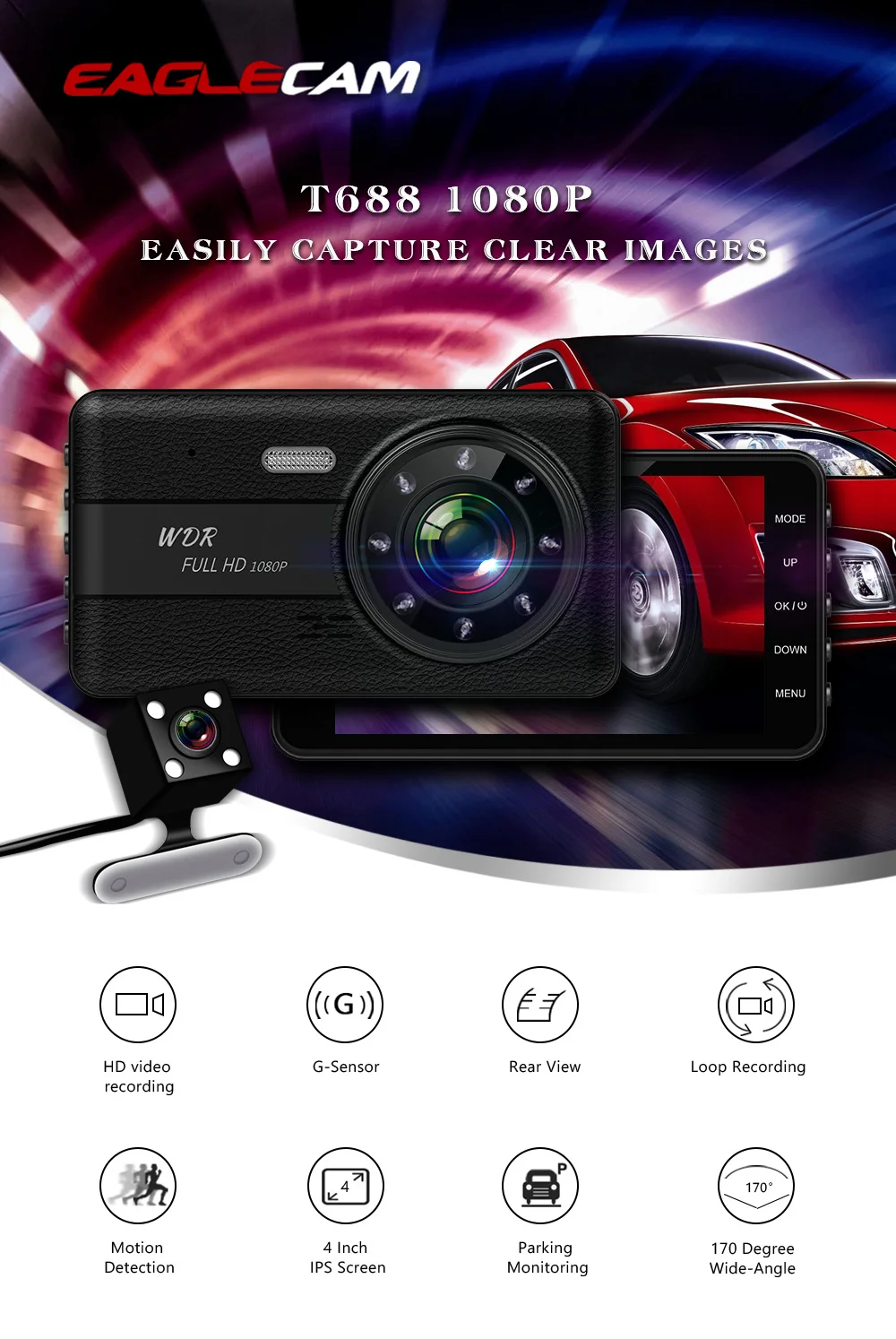 Car DVR Dual Camera Lens Dash Camera With Rearview Camera Camcorder Video Recorder Auto Registrator DVRs 4.0 Inch HD Dash Cam rear view mirror camera system