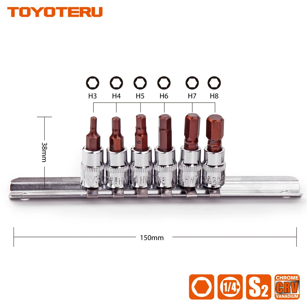 6PC 1 4 Drive Hex Bit Sockets Set HW3 HW4 HW5 HW6 HW7 HW8 Metric Screwdriver