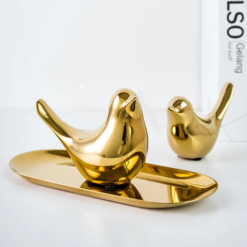 الإبداعية السيراميك الذهب الطيور ديكور مجردة زخرفة غرفة المعيشة خزانة الجدول الأبيض والأسود الطيور الديكورات المنزلية هدية