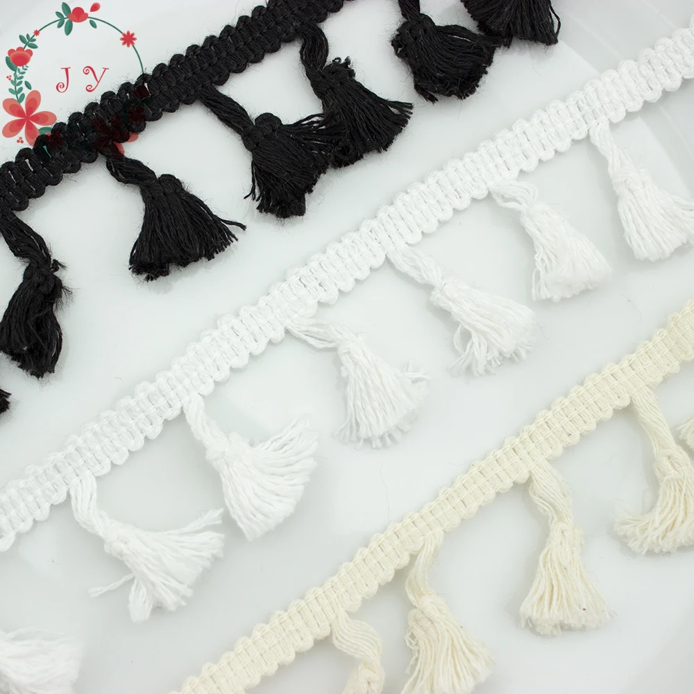 10yards 45mm Width Cotton Tassel Fringe Trims White, Black, Beige Color
