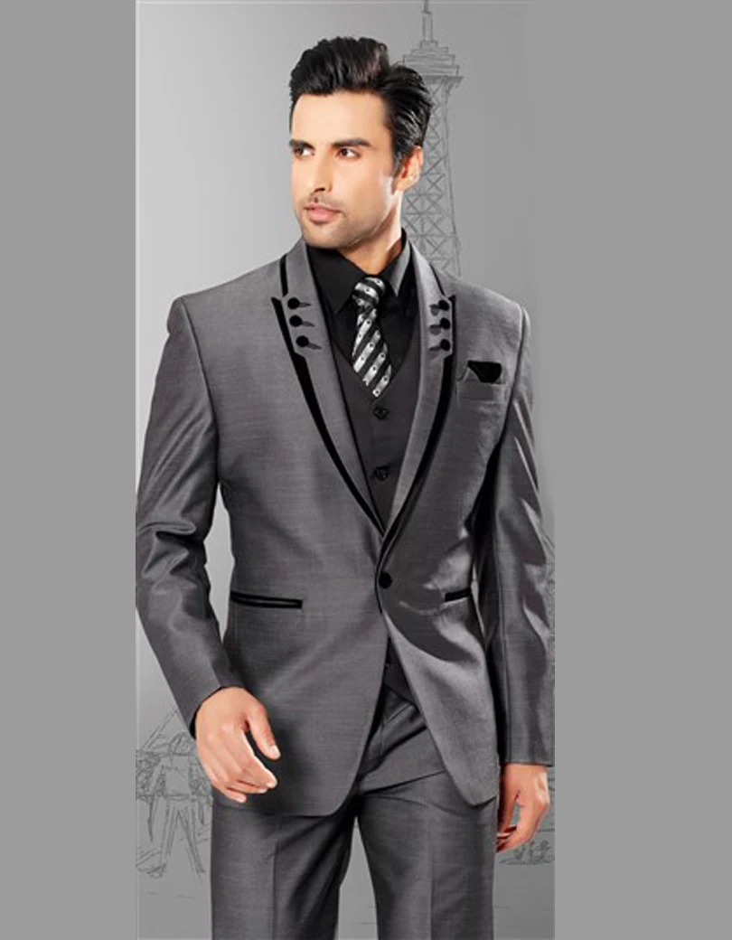 Custom Made Grey Man Suit 1 Buttons Wedding Suit For Man Clothes 2019
