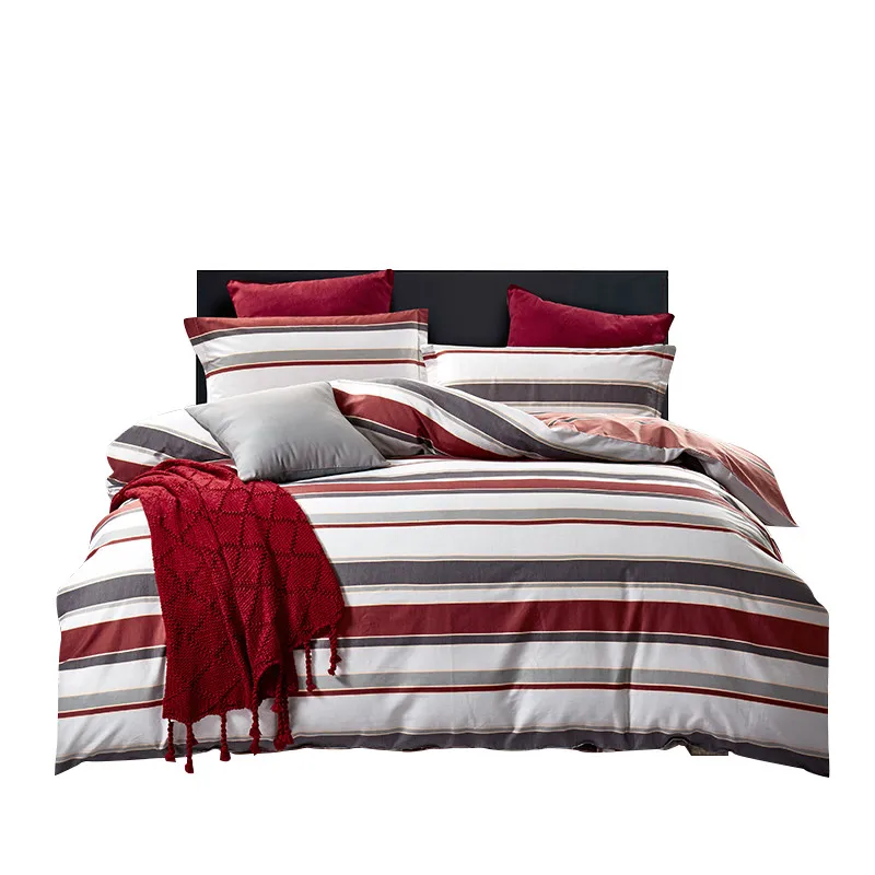 

4pcs/set Bedding Set Colorful Warm Stripes Quality And Modern Life Design Bed Cover Sheet Pillow Case 100% Cotton 2 Size L/XL