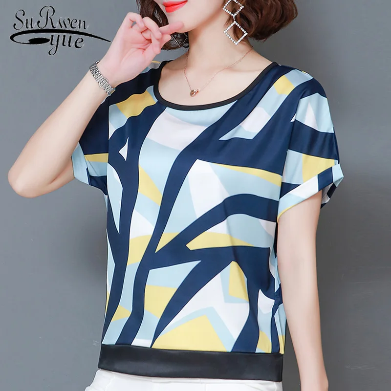 blouses woman 2019 summer women blouses plus size print chiffon Blouse women short sleeve shirts womens tops and blouse 4545 50