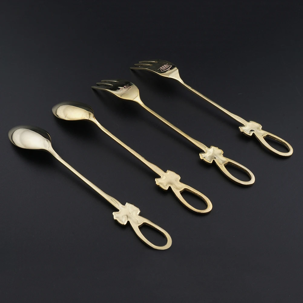 Stainless Steel Gold Dinnerware Spoon Fork Tableware Gold Cutleries Dessert Fruit Western Food Set Kitchen Tools