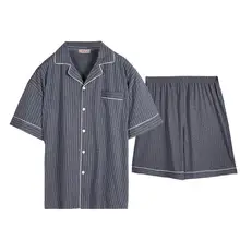 Мужские шорты с короткими рукавами большого размера, комплект для сна, мягкая пижама из хлопка, ночная рубашка, летняя Домашняя одежда, 5XL, отложной