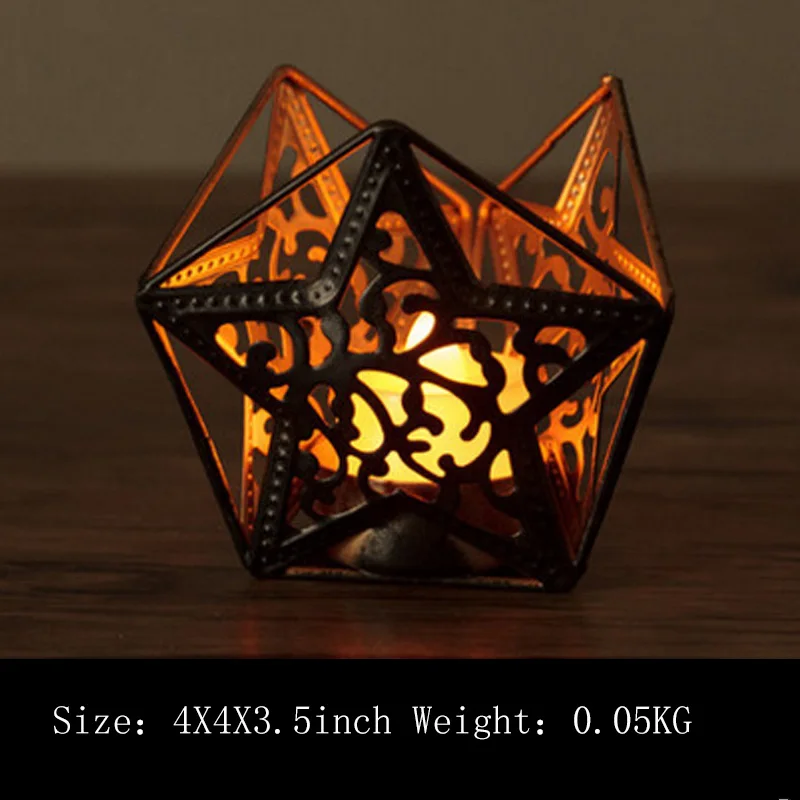L146-KAYIYO Black Bohemian Style Metal Desk Stand Candle Holders Wedding Candlestick Morocco Tealight Candle Holder (2)