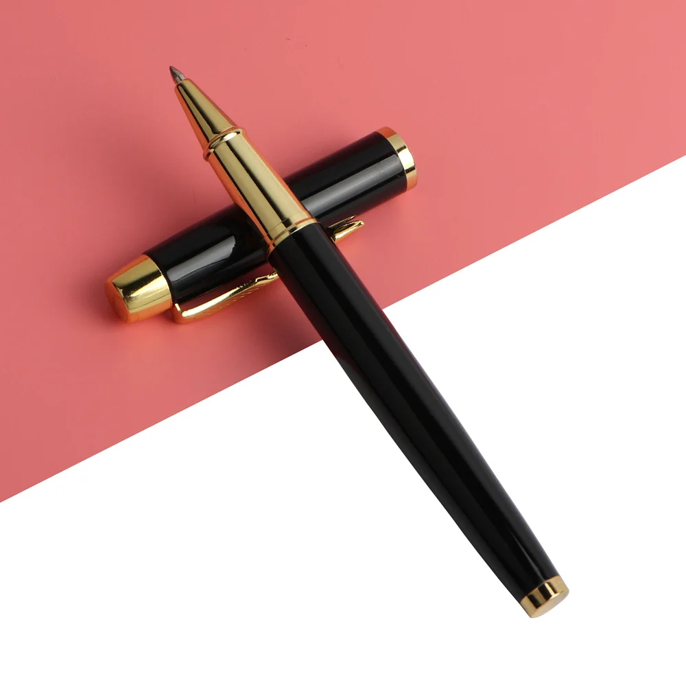 GENKKY металлическая гелевая ручка 0,5 мм синий черный Роскошные Пользовательские Рекламные шариковые ручки для школы подарочный набор канцелярские принадлежности для студентов офисные принадлежности - Цвет: Black With Gold