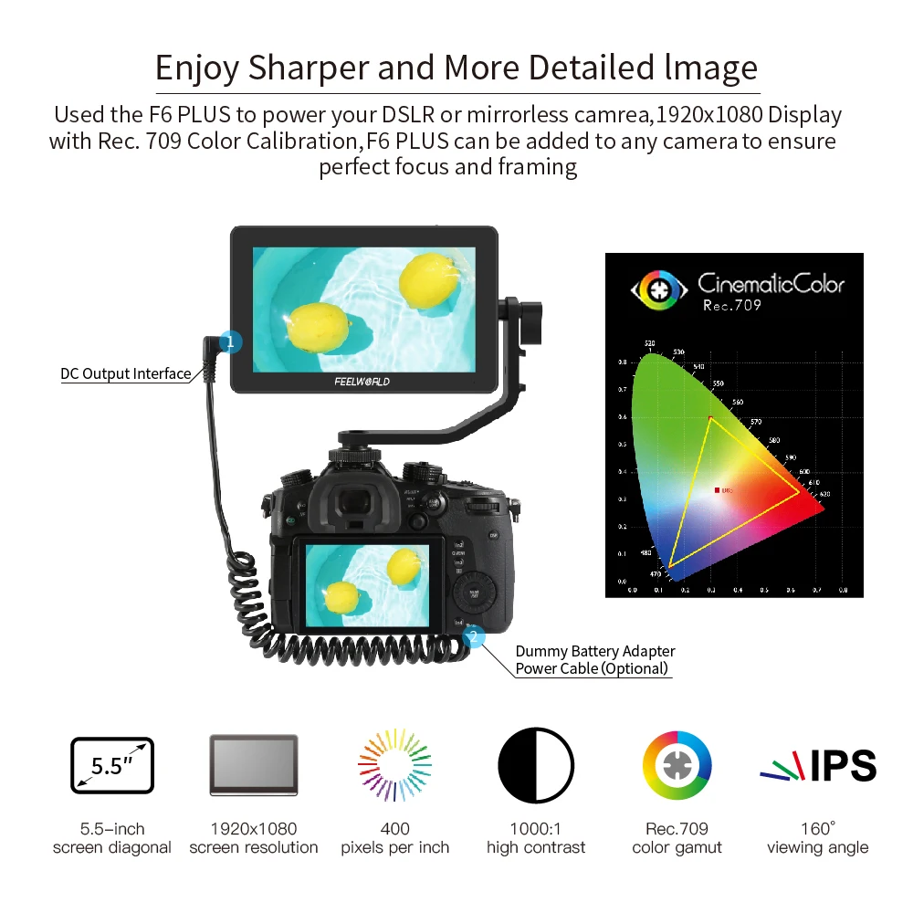  FEELWORLD F6 PLUS 5.5 Inch on Camera DSLR Field Monitor 3D LUT Touch Screen IPS FHD 1920x1080 Video