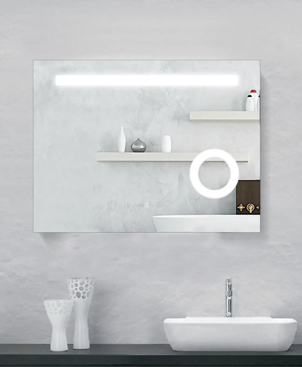 DIYHD Wall Mount Led Lighted Bathroom Mirror Vanity Defogger Square Lights Touch Light Mirror light mirror touch switch bathroom smart mirror switch led touch controller on mirror surface hot selling for hotel or bathroom