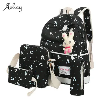 

Aelicy Luxury 4 Sets Women Girl Rabbit Animals Travel Backpack School Bag Shoulder Bag Rugzak Sac A Dos Mochila Feminina