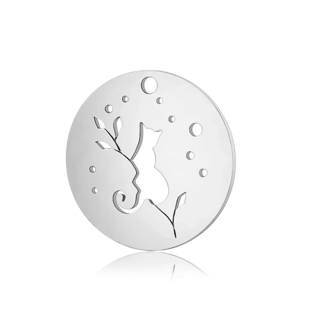 

10Pcs/lot A cat in the moonlight Chinese style pendant Stainless steel DIY Charm SLT469