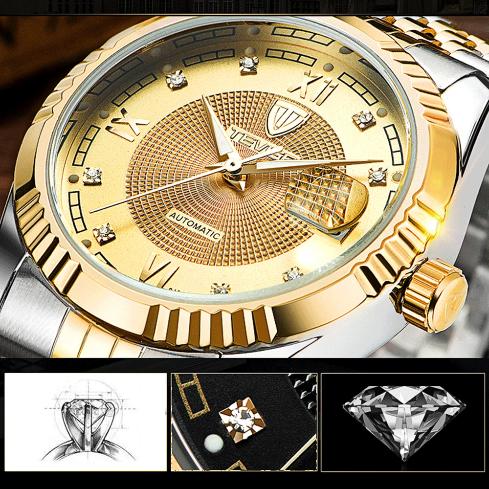 TEVISE светящиеся механические часы мужские полуавтоматические часы мужские спортивные наручные часы из нержавеющей стали водонепроницаемые наручные часы