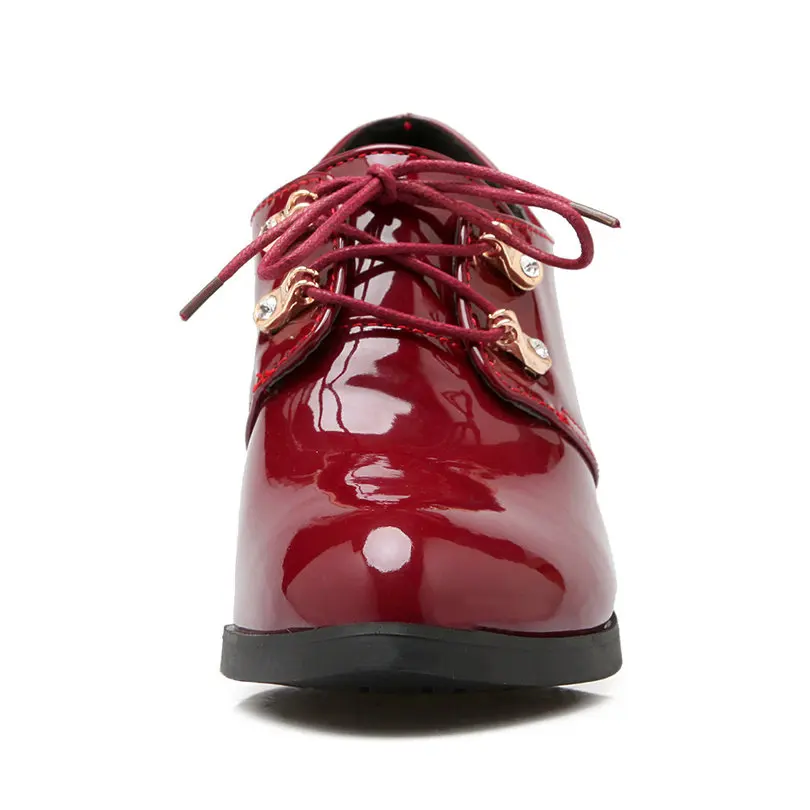 QUTAA/Женская Осенняя обувь белого цвета женские туфли-лодочки на высоком квадратном каблуке; женская повседневная обувь из искусственной лакированной кожи на шнуровке размеры 34-43