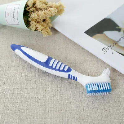 

Denture Cleaning Brush Multi-Layered Bristles False Teeth Brush Oral Care Tool Bristles & Ergonomic Rubber Handle