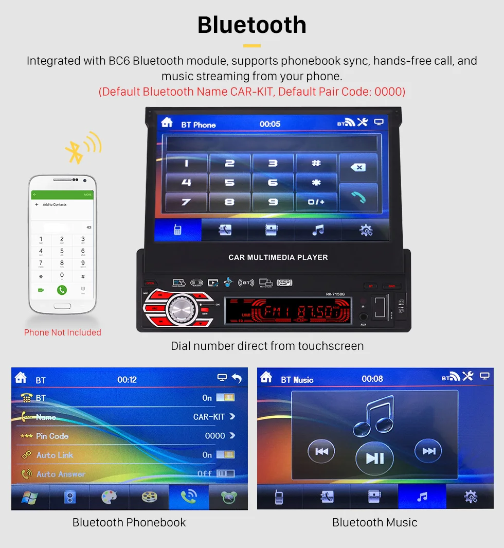 Discount Seicane  Universal One Din Wince 6.0 Car Radio Bluetooth music GPS support IPOD IPhone USB SD Rearview Camera USB Canbus 3