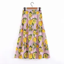 XL35-2125, Европейская и американская мода, лимонная юбка средней длины с принтом