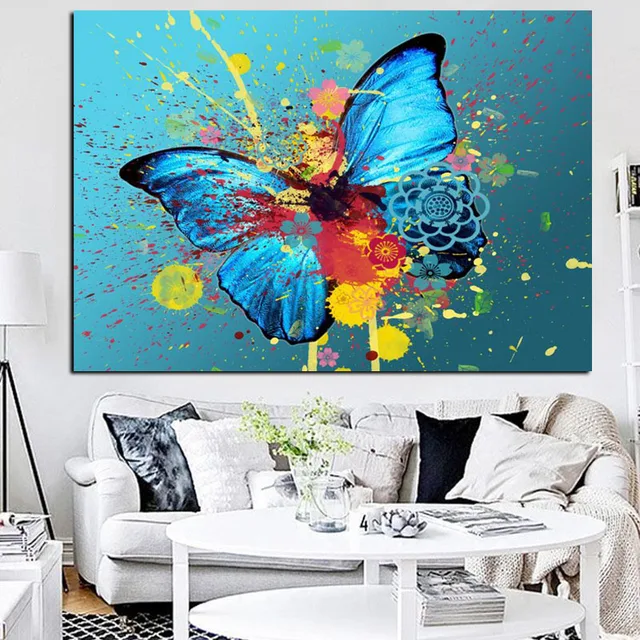 Butterflies Graffiti Abstract Painting Printed on Canvas 1