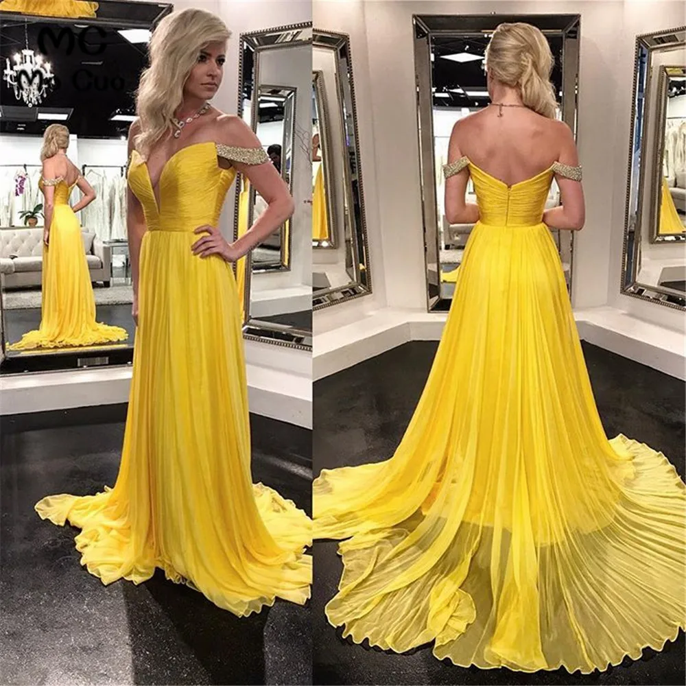 Yellow Off The Shoulder Prom Dress,Chiffon Graduation Gown