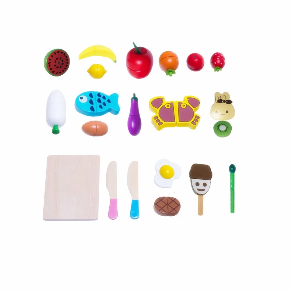 22 шт деревянные наборы для резки еды, Магнитные деревянные фрукты и игрушечные овощи с корзиной обучающий подарок на день рождения для детей