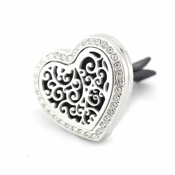 

2017 New DIY Jewelry 30mm Stainless Steel Crystal Cirrus Heart Car Vent Aromatherapy/Essential Oil Diffuser Perfume Locket Clip