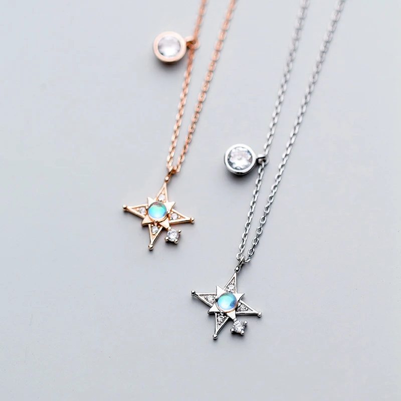 Korea Star Necklace 925 Silver Choker Kolye Gold Pendant Charm ...