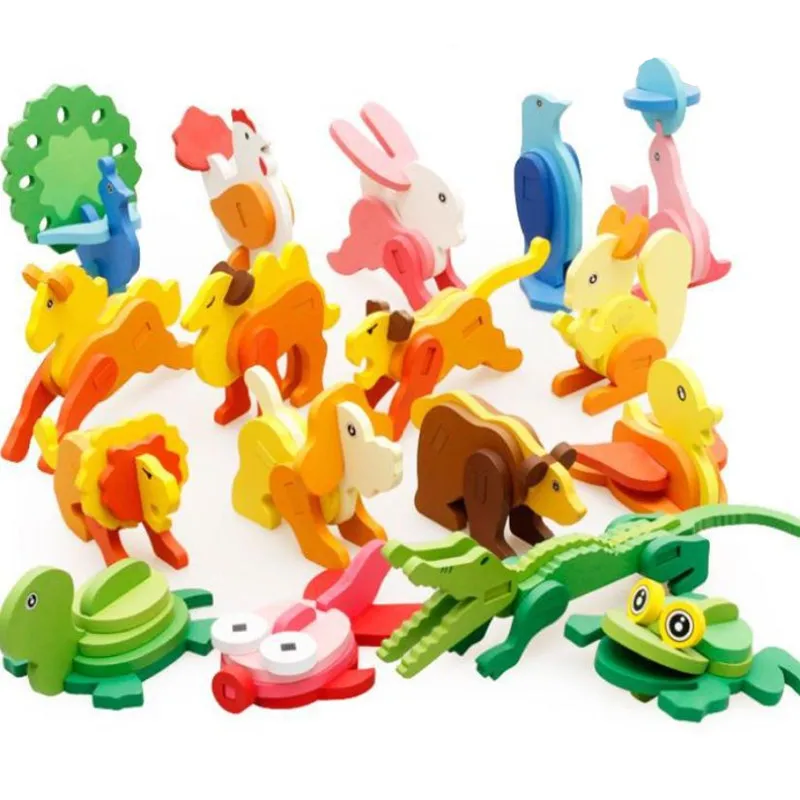 

3D Wooden Animals DIY Puzzles Handmade Jigsaw Early Learning Educational Kids Toys Colorful Tangram