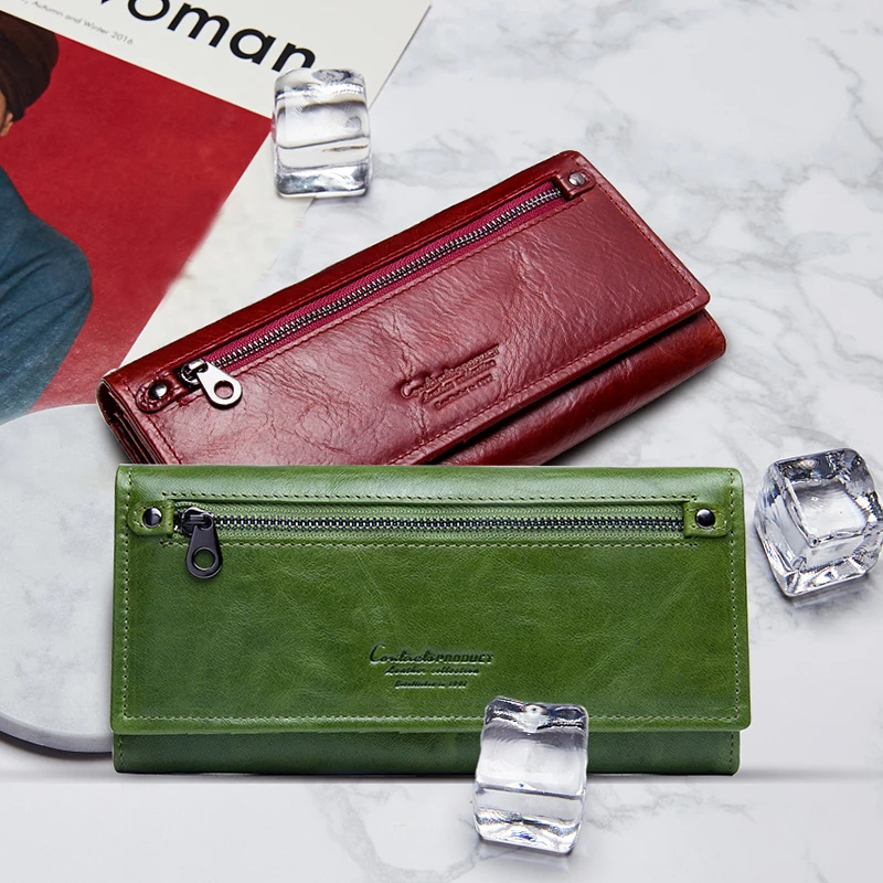 Contact's New Genuine Leather Women Clutch Wallets Multiple Cards Holder Long Female Purse With Phone Bag Fashion Woman Wallet