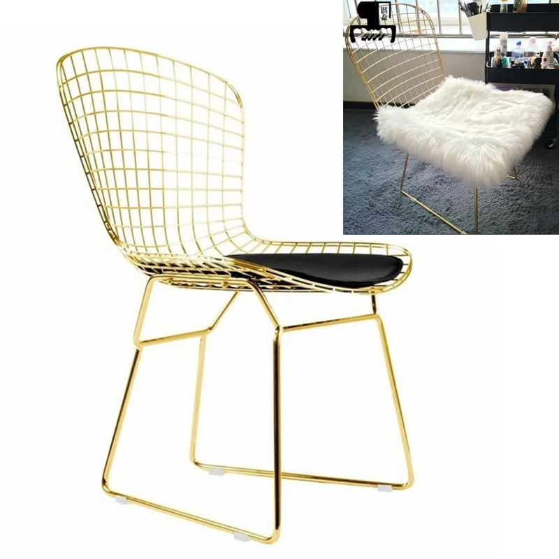 Nordic Стразы золотистые металлические стул в дырочку стул для столовой office для дома кофе с 100/50*50 см шерстяная подушка