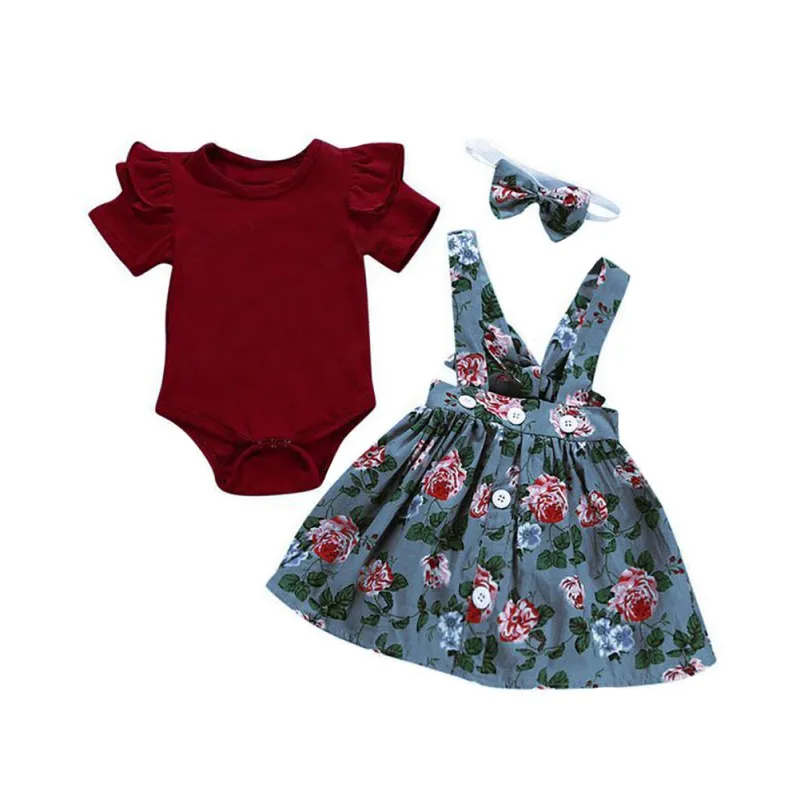 

Autumn Baby Girl Clothes Sets for Newborns Girls Clothing Set Bodysuit Romper Skirt Floral Print with Headband 3Pcs Baby Clothes