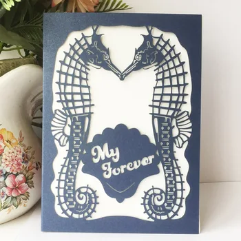 

50Pcs Beach theme Wedding Invitations Cards Seahorse Design Invitations Cards Birthday Party Table Decoration Greeting Cards